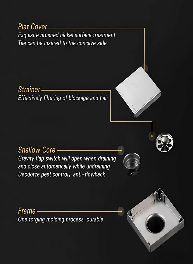 CARNIVAL 6x6 Tile Insert Floor Drainer | 304 Stainless Steel Invisible Shower Drain Channel | 6 x 6 Inches Waste Water Floor Drain for 15mm Tile | Drain Channel with Stainless Steel Cockroach Trap - Image 5